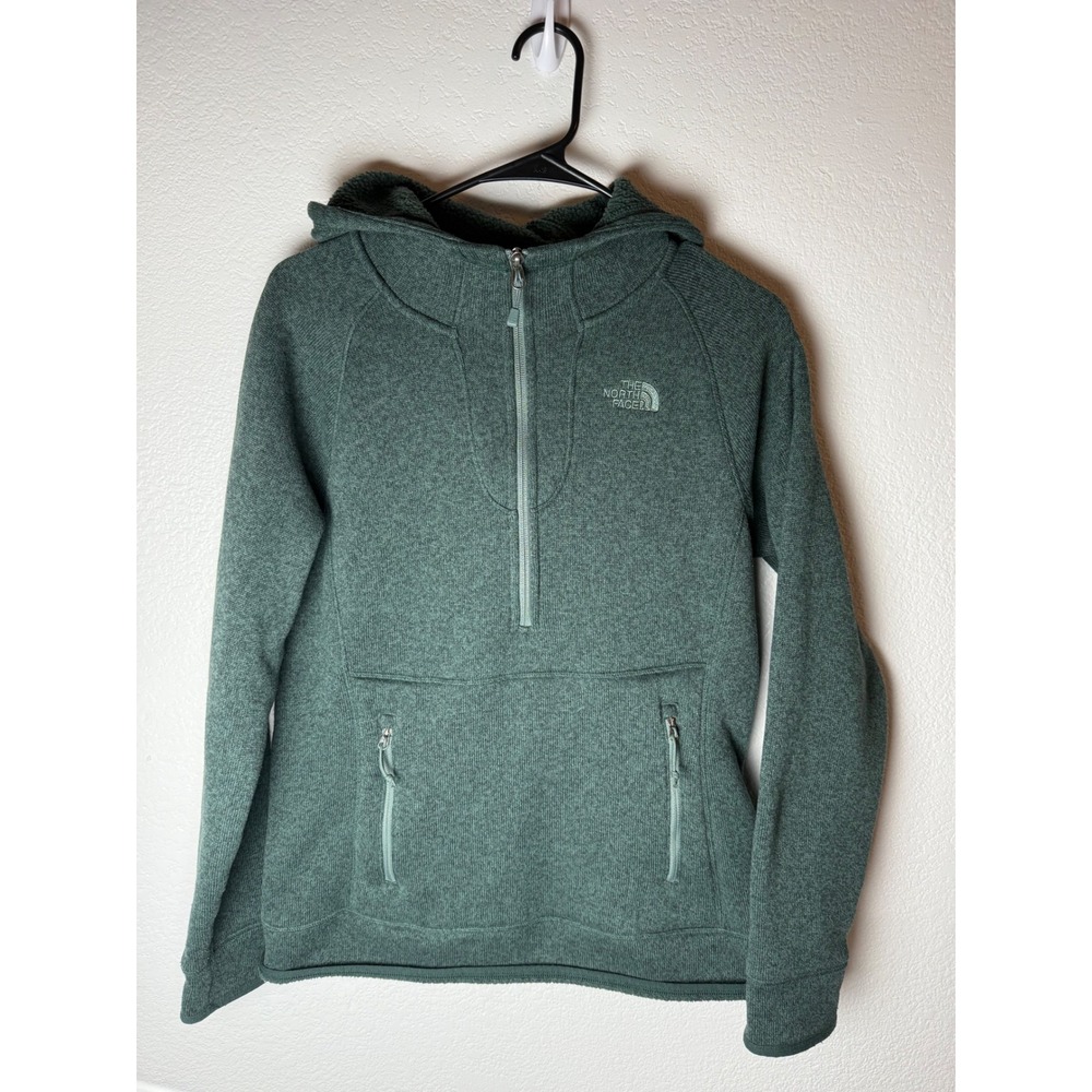 The North Face Hoodie Womens Medium Green Heather Fleece Pullover